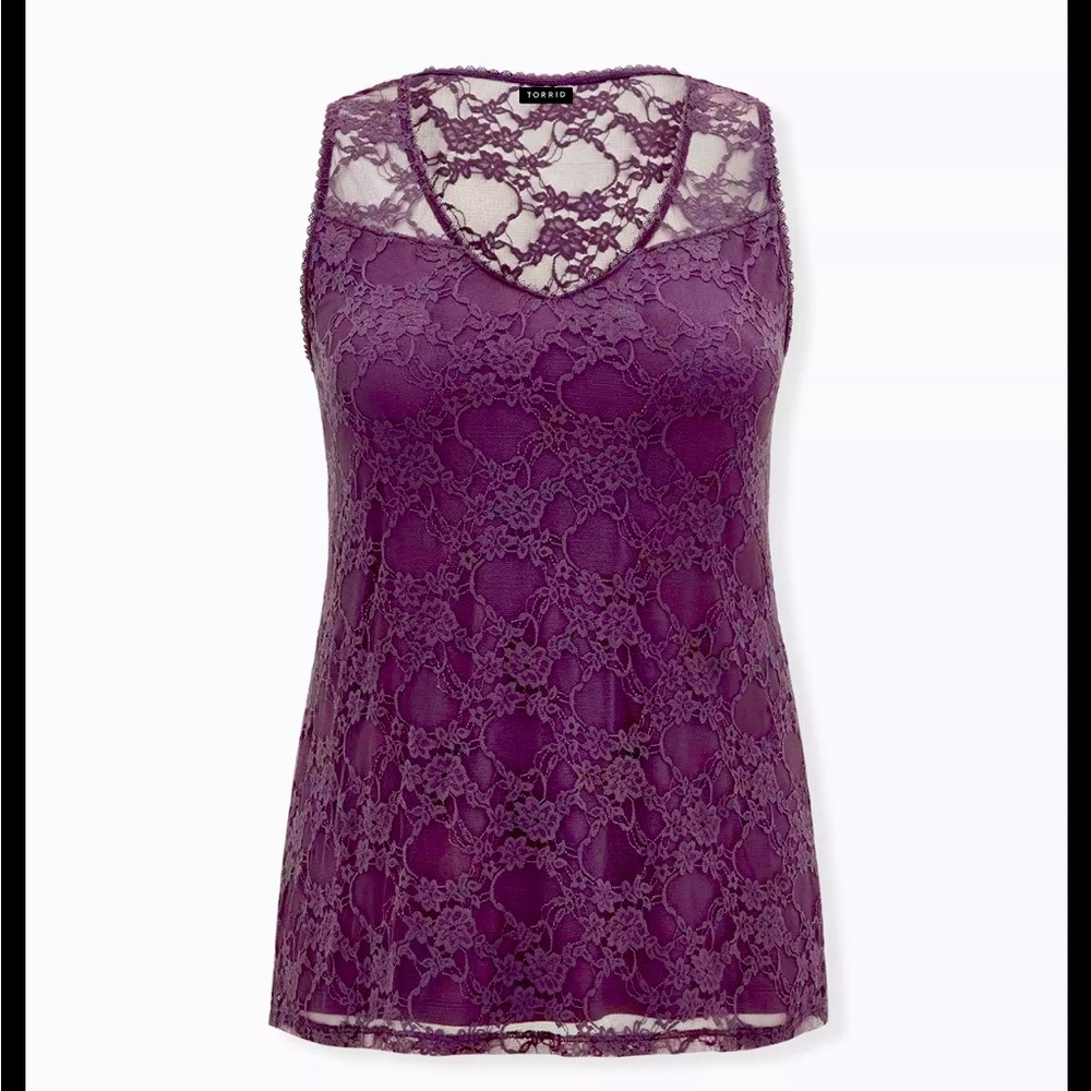 New without tags/ Torrid/ Lavender purple lace scoop neck tank/ size 00/ 10/ M-L